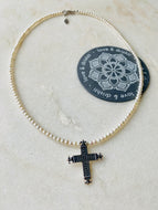 Fleur de lis Cross + Pearl Pendant