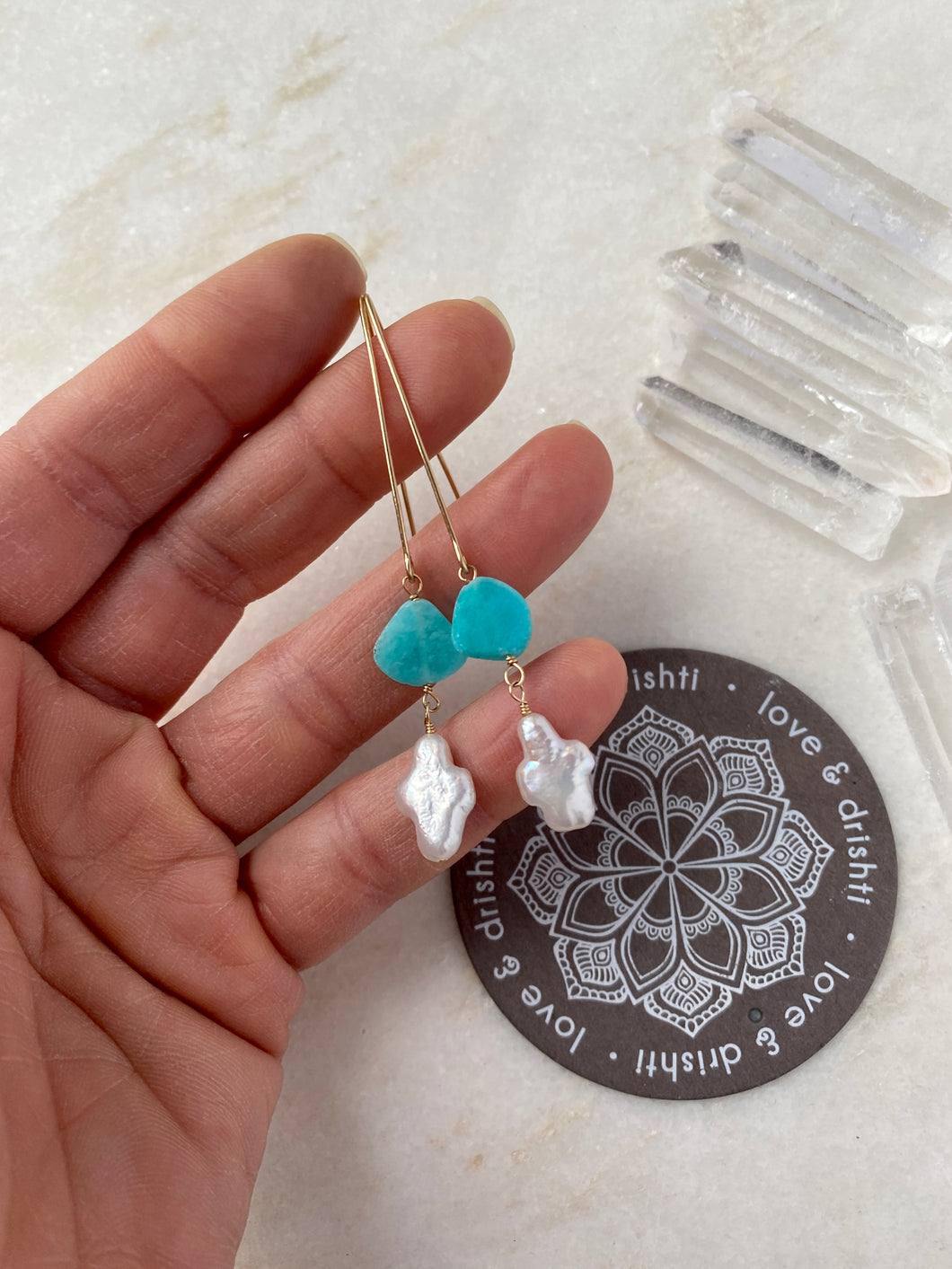 Amazonite Cross Earrings | gold