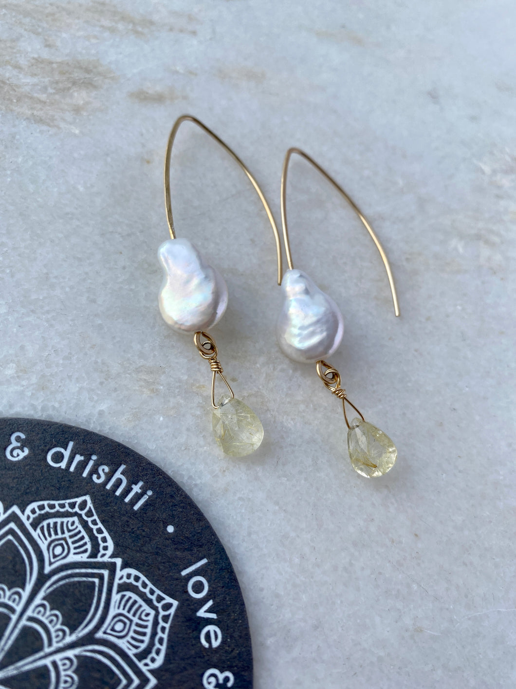 Freshwater Pearl + Rutilated Quartz | Earrings